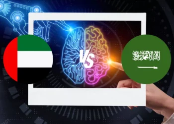 uae and Saudi flag and a ai illustration