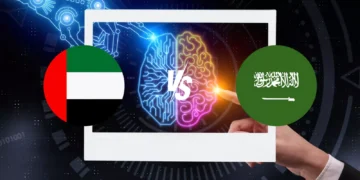 uae and Saudi flag and a ai illustration